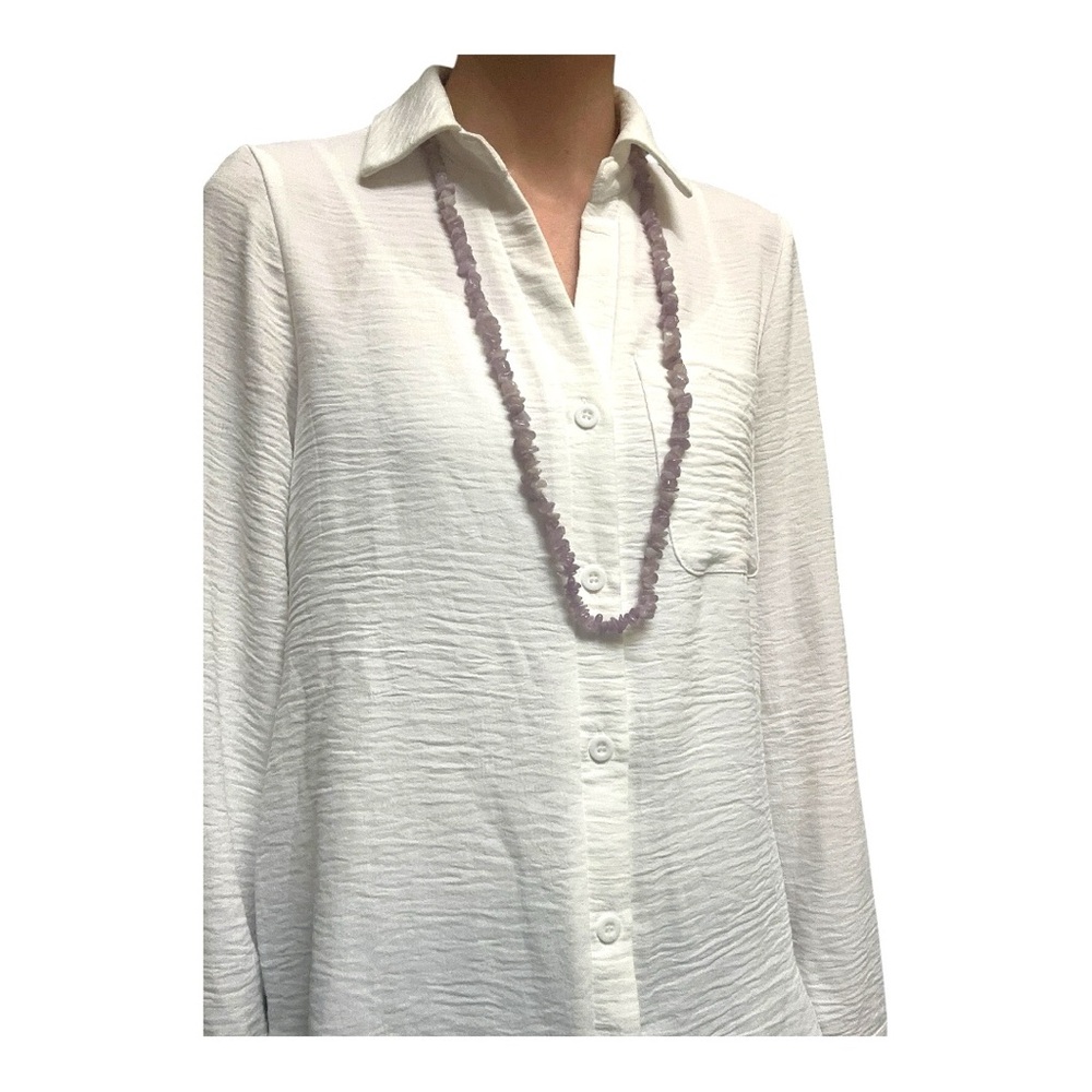 Amethyst Chip Long Necklace • February Birth stone • Polished Natural Crystal
